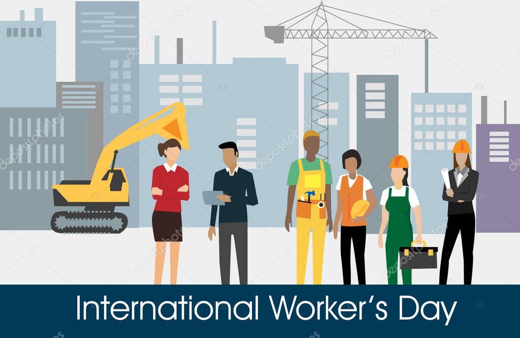 International worker's day. People with different jobs Vector Illustration. Suitable for Greeting Card, Poster and Banner.