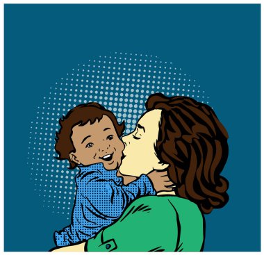 Anneler Günü. Pop Art 'ın eski moda çizgi romanlarındaki anne ve bebek.. 