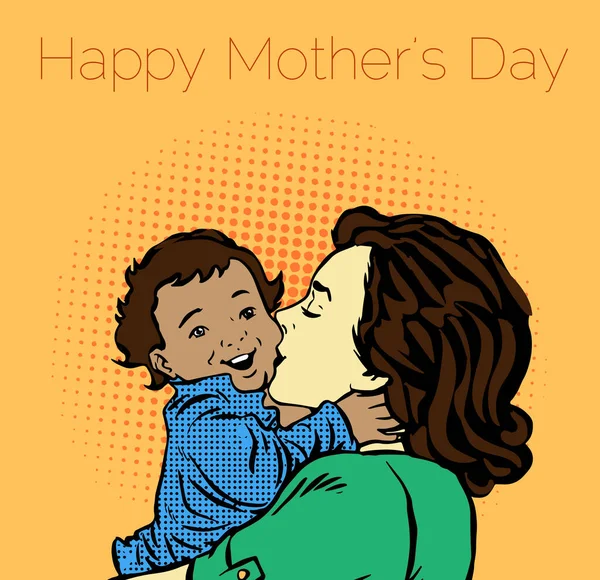 Mothers day. Mother and baby in pop art retro comic style.