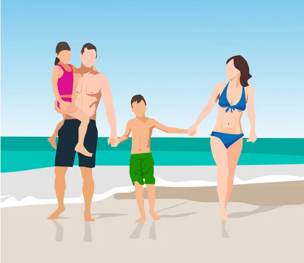 Happy Family Beach Father Mother Son Daughter Enjoying Beach Vacation — Stock Photo, Image