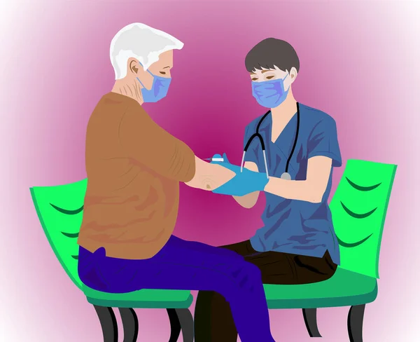 Vector Illustration Depicting Female Doctor Vaccinates Elderly Woman Patient Coronavirus — Stock Photo, Image