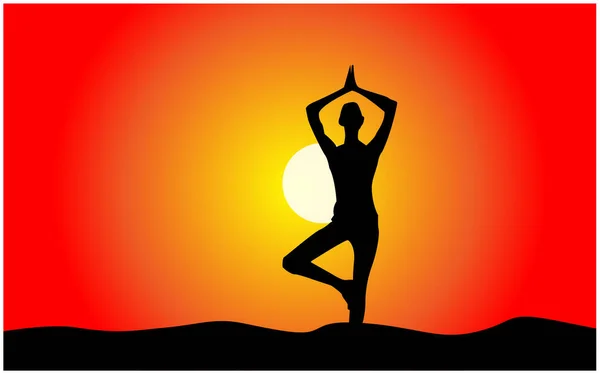 Silhouette Jeune Femme Pratiquant Yoga Sur Montagne Lever Soleil Matin — Photo