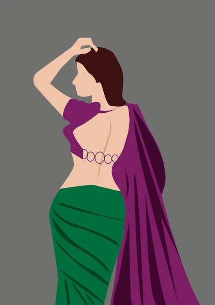 Illustration Baksidan Indiska Kvinna Står Snygg Pose Baksidan Indisk Brud — Stockfoto