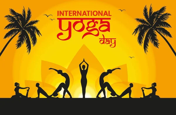 International Yoga Day on 21st June. Greeting hands in Namaste on Mandala background concept illustration banner, brochure, poster design, 21 june-international yoga day, yoga body posture, human silhouette and sun rays