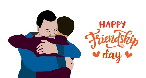 Χαρούμενη Ημέρα Φιλίας Ευχετήρια Κάρτα Σχεδιασμού Δύο Άνδρες Φίλους Αγκαλιάζει — Φωτογραφία Αρχείου
