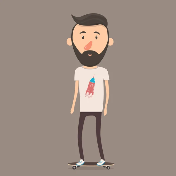 Hipster personage longboard. Cartoon vectorillustratie. — Stockvector