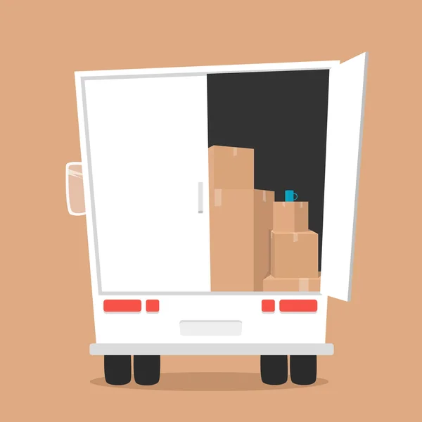 Moviéndose con cajas. Empresa de transporte — Vector de stock