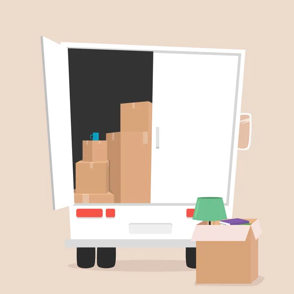 Moviéndose con cajas. Empresa de transporte — Vector de stock