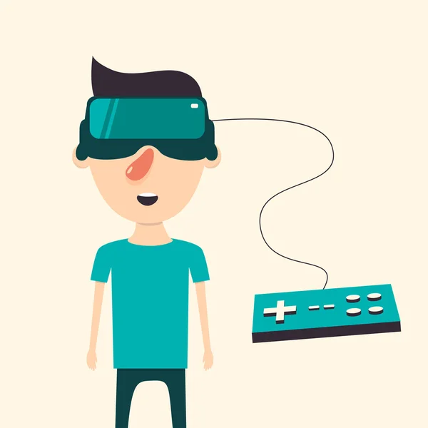 Homem com óculos de realidade virtual. Ilustração vetorial plana —  Vetores de Stock