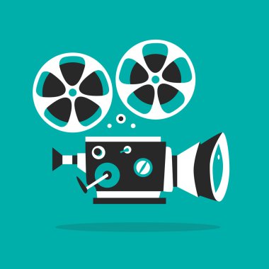 Retro film projektör gönderen. Çizgi film vektör çizim. Sinema Sinema