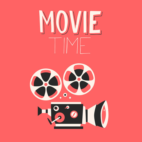 Movie time poster. Cartoon vector illustration. Cinema motion picture