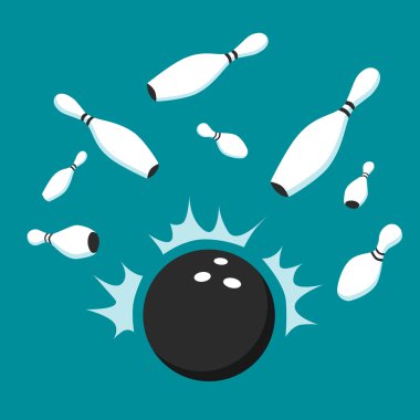 Bowling topu hareket. Dağılım pimleri. Vektör karikatür çizim