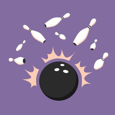 Bowling topu hareket. Dağılım pimleri. Vektör karikatür çizim