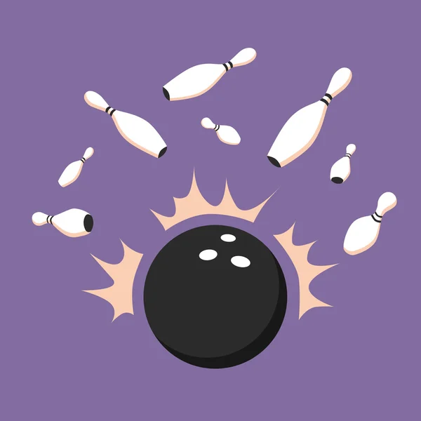 Boule de bowling en mouvement. Des épinglettes. Illustration vectorielle de dessin animé — Image vectorielle
