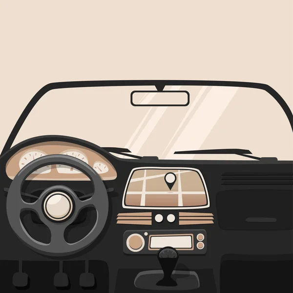 Interior del vehículo. Dentro del coche. Dibujos animados vectoriales ilustración — Vector de stock