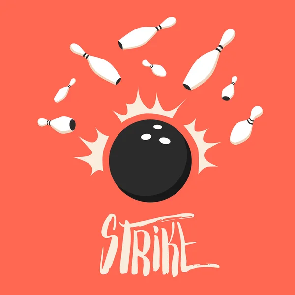 Pallone da bowling in movimento. Spille sparpagliate. Illustrazione del cartone animato vettoriale — Vettoriale Stock