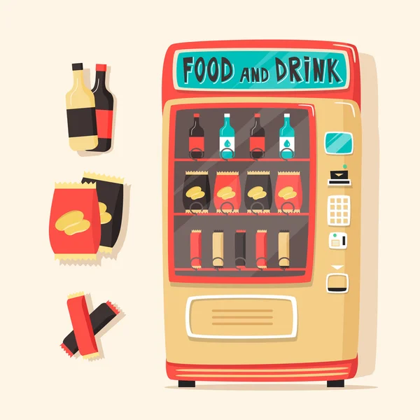 Máquina expendedora vintage con comida y bebidas. Estilo retro — Vector de stock