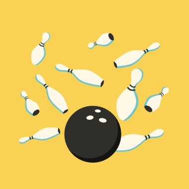 Bowling topu hareket. Dağılım pimleri. Vektör karikatür çizim