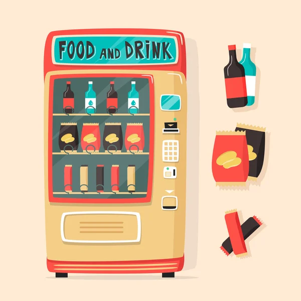 Máquina expendedora vintage con comida y bebidas. Estilo retro — Vector de stock