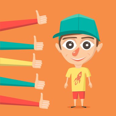 Başarılı çizgi film çocuk. Vektör çizim. İzole arka plan. Mutluluk