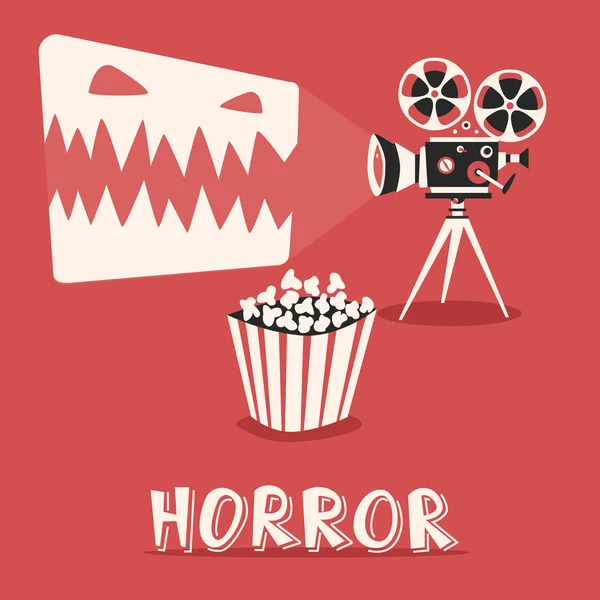 Horror im Kino. Gruselige Ferien mit Popcorn — Stockvektor