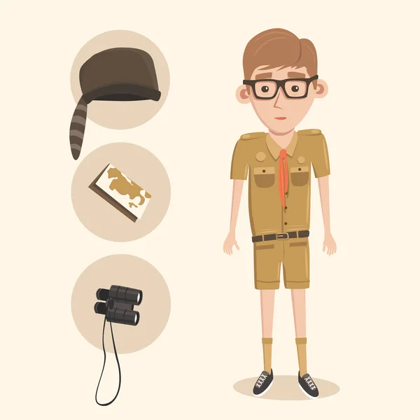 Cartoon little boy scout. — Stock vektor