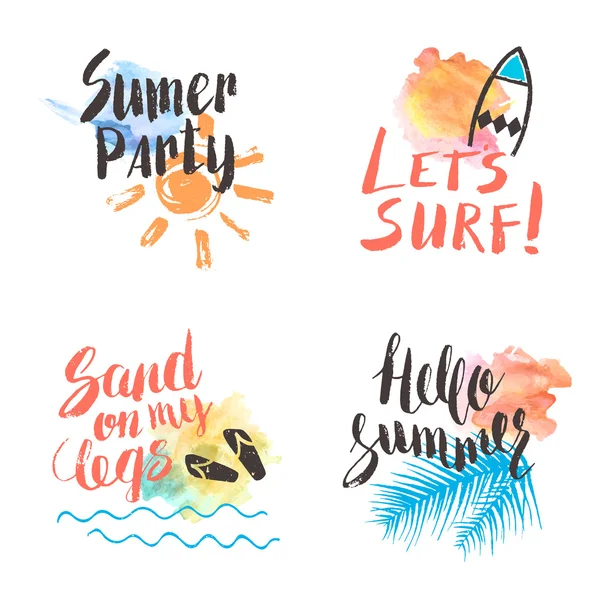 Hand lettering summer set. Greeting card. Vector illustration. — Stock Vector