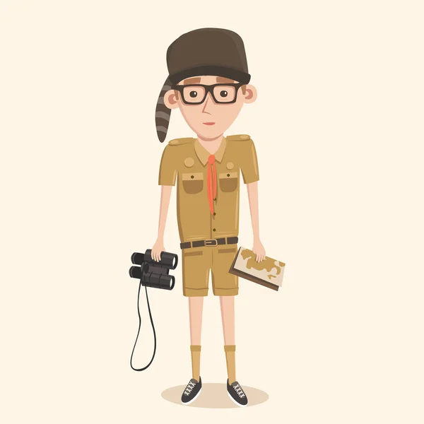 Boyscout con prismáticos. Inteligente chico entrenamiento a scout . — Archivo Imágenes Vectoriales