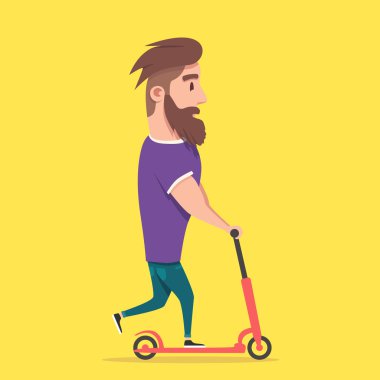 Bir scooter yarış hippi. Genç modern insan macera sever.