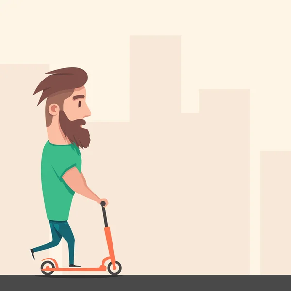Hipster racing a scooter. Young modern man loves adventure. — Stock Vector