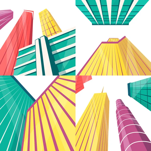 Rascacielos en la ciudad. Vista de abajo. Dibujos animados vector ilustración — Vector de stock