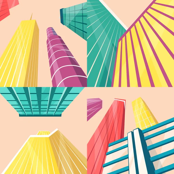 Skyscrapers in the city. Bottom view. Cartoon vector illustration — Stock Vector