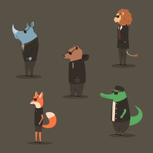 Grupo de animales vestidos. Estilo casual. Dibujos animados vector ilustración — Vector de stock
