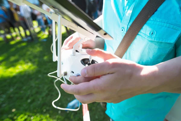 stock image Child playing with the drone.