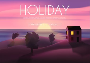 Denizde akşam manzara. Seyahat, ev, eğlence