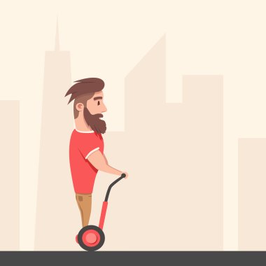 Hoverboard adam. Çizgi film vektör çizim