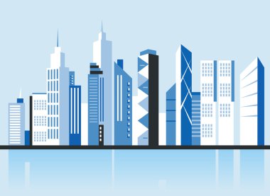 Şehir şehir manzara. Şehrin içinde gökdelenler. Düz vektör çizim.