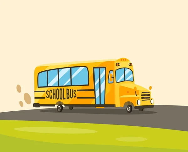 Sarı okul otobüsü. Çizgi film vektör çizim — Stok Vektör