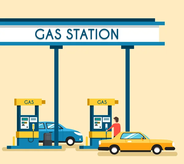 Posto de gasolina. Energia. Ilustração plana vetorial — Vetor de Stock