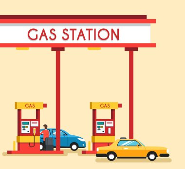 Gaz dolum istasyonu. Enerji. Vektör düz çizim