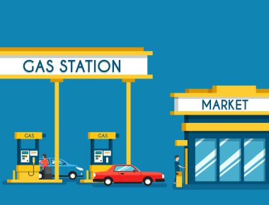 Gaz dolum istasyonu. Enerji. Vektör düz çizim