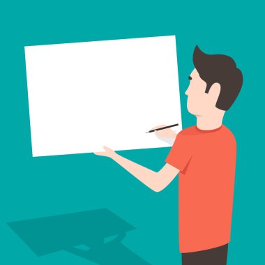 Boş yer. Adam kalemle çizilmiş. Çizgi film vektör çizim