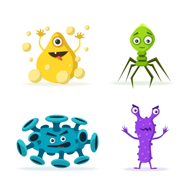 Eine Reihe von Bakteriencharakteren. Zeichentrickvektorillustration. Mikrobiologie — Stockvektor