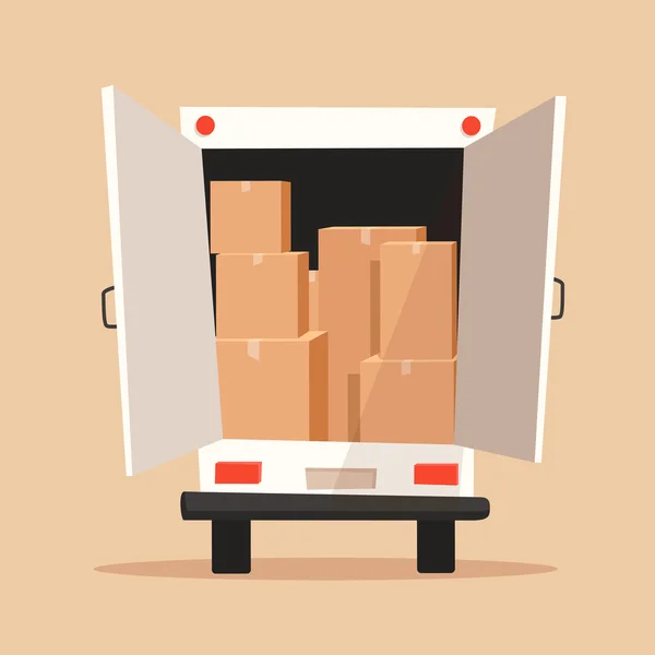 Moviéndose con cajas. Compañía de transporte. Dibujos animados vector ilustración — Vector de stock