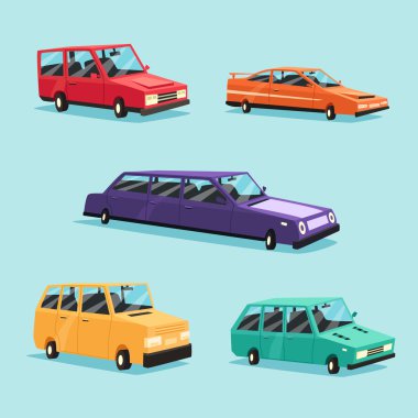 Vintage Amerikan otomobil kümesi. Çizgi film vektör çizim. İzole araba.