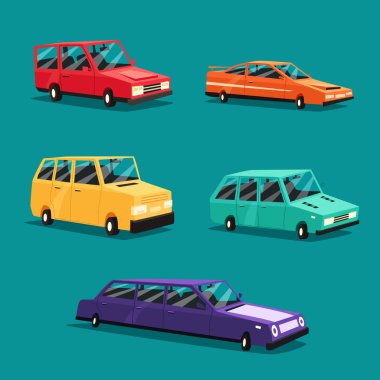 Vintage Amerikan otomobil kümesi. Çizgi film vektör çizim. İzole araba.