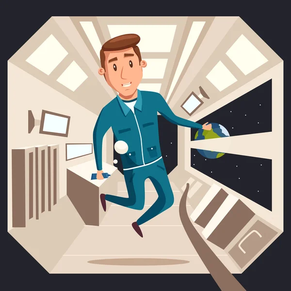 Cosmonaut in zero gravity. Vector cartoon illustration — Stock Vector