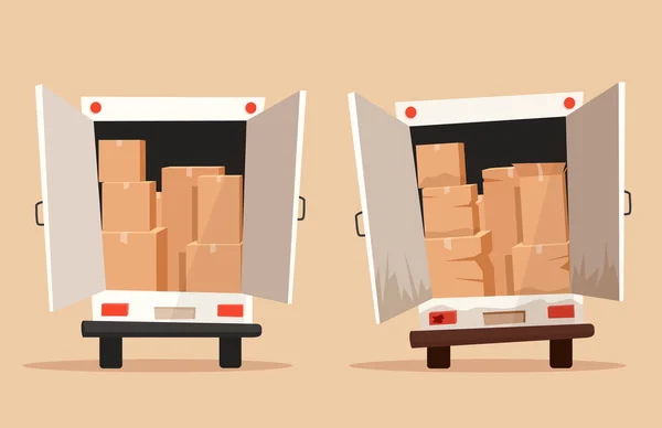 Umziehen mit Kisten. Transportunternehmen. Zeichentrickvektorillustration — Stockvektor