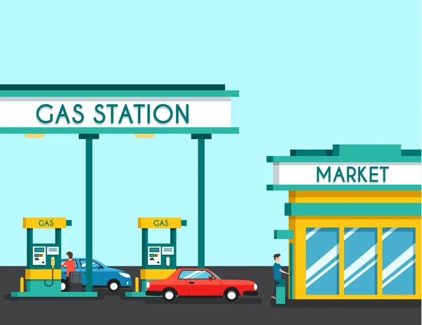 Fyllning bensinstation. Energi. Flat vektorillustration — Stock vektor