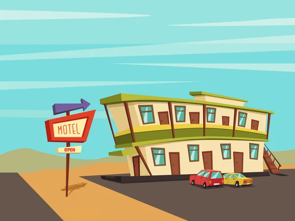 Motel no deserto. Sinalização antiga. Ilustração dos desenhos animados vetoriais — Vetor de Stock